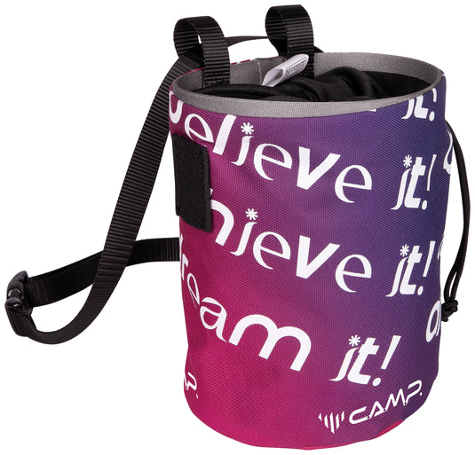 Camp Polimago Janja Chalk bag, with Janja Garnbret inspired logos, purple