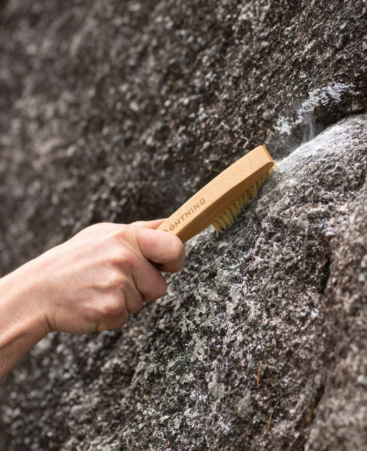 Vegan Plastic Free climbing hold brush , in use