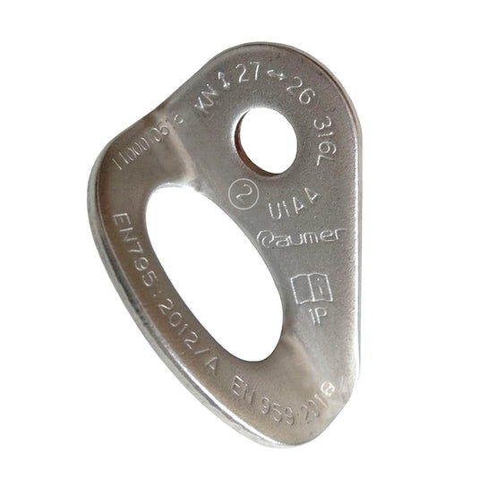 Raumer A316L Stainless Steel Bolt Hanger for climbing anchors.