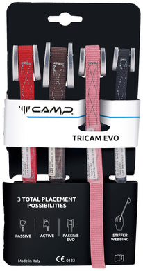 CAMP Tricam Evo rock climbing protection device, 4 pack overview