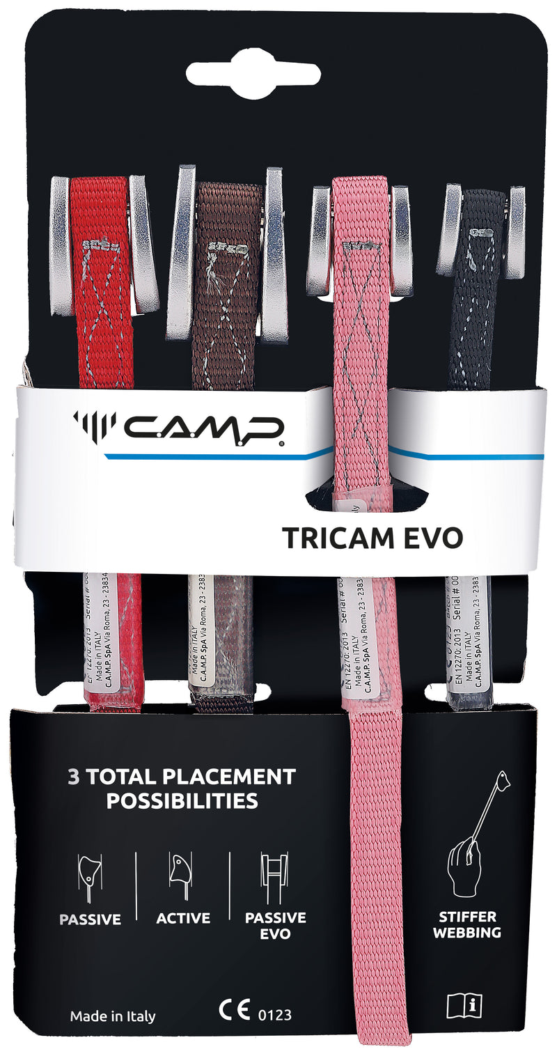 Load image into Gallery viewer, CAMP Tricam Evo rock climbing protection device, 4 pack overview
