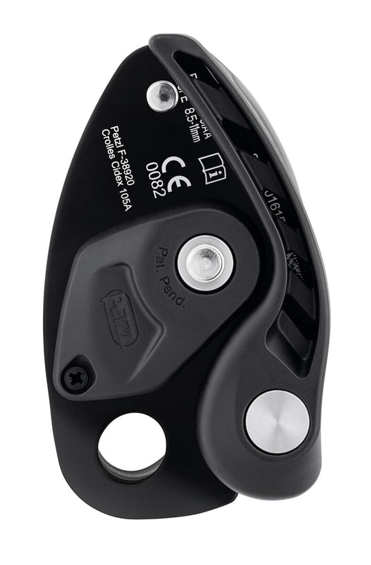 Petzl Neox cam-assisted braking belay device, reverse-side view