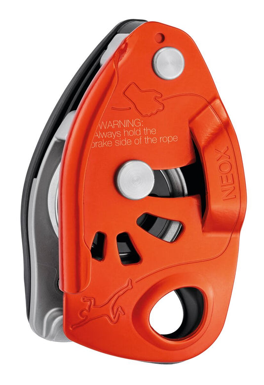 Petzl Neox cam-assisted braking belay device, orange