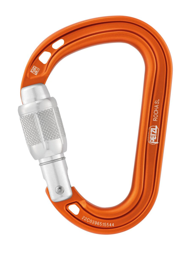 Load image into Gallery viewer, Petzl Rocha compact screwgate carabiner, orange, locked
