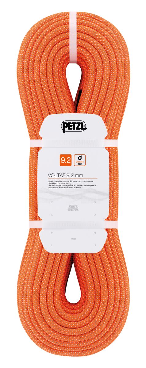 Load image into Gallery viewer, Orange climbing rope with Petzl label on a white background

